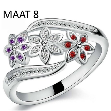 Zilveren ring met 3 bloemen - maat 8